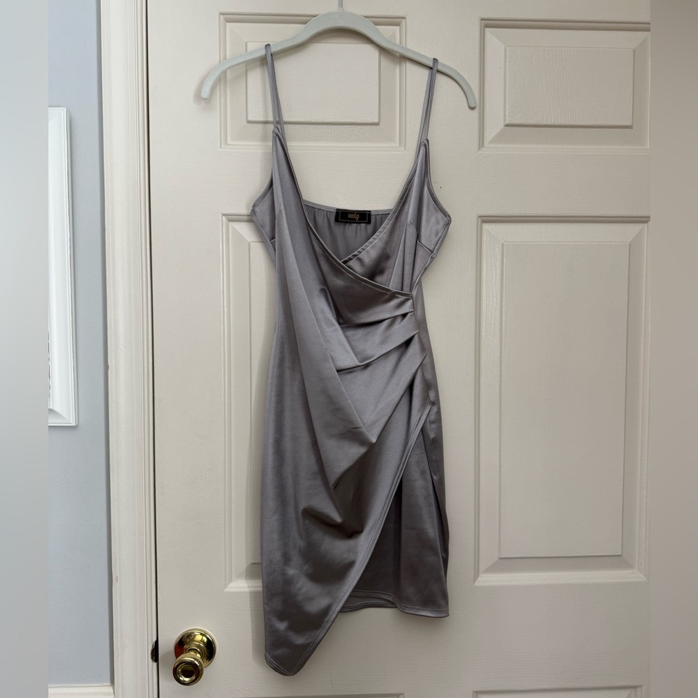 VNTG Elegant Gray Asymmetrical Mini Dress